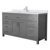 Wyndham WCG242460SKGWCUNSMXX Beckett 60 Inch Single Bathroom Vanity in Dark Gray, White Cultured Marble Countertop, Undermount Square Sink, No Mirror