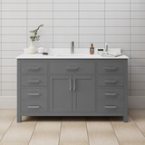 Wyndham WCG242460SKGWCUNSMXX Beckett 60 Inch Single Bathroom Vanity in Dark Gray, White Cultured Marble Countertop, Undermount Square Sink, No Mirror