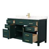 Wyndham WCG242460SGDCCUNSMXX Beckett 60 Inch Single Bathroom Vanity in Green, Carrara Cultured Marble Countertop, Undermount Square Sink, Brushed Gold Trim