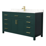 Wyndham WCG242460SGDCCUNSMXX Beckett 60 Inch Single Bathroom Vanity in Green, Carrara Cultured Marble Countertop, Undermount Square Sink, Brushed Gold Trim