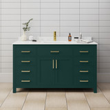 Wyndham WCG242460SGDCCUNSMXX Beckett 60 Inch Single Bathroom Vanity in Green, Carrara Cultured Marble Countertop, Undermount Square Sink, Brushed Gold Trim