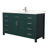 Wyndham WCG242460SGECCUNSMXX Beckett 60 Inch Single Bathroom Vanity in Green, Carrara Cultured Marble Countertop, Undermount Square Sink, Brushed Nickel Trim