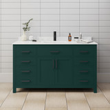 Wyndham WCG242460SGKCCUNSMXX Beckett 60 Inch Single Bathroom Vanity in Green, Carrara Cultured Marble Countertop, Undermount Square Sink, Matte Black Trim