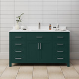 Wyndham WCG242460SGEWCUNSMXX Beckett 60 Inch Single Bathroom Vanity in Green, White Cultured Marble Countertop, Undermount Square Sink, Brushed Nickel Trim