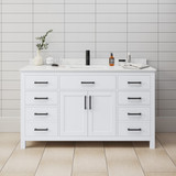 Wyndham WCG242460SWBCCUNSMXX Beckett 60 Inch Single Bathroom Vanity in White, Carrara Cultured Marble Countertop, Undermount Square Sink, Matte Black Trim