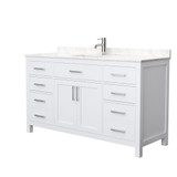 Wyndham WCG242460SWHCCUNSMXX Beckett 60 Inch Single Bathroom Vanity in White, Carrara Cultured Marble Countertop, Undermount Square Sink, No Mirror