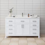 Wyndham WCG242460SWHCCUNSMXX Beckett 60 Inch Single Bathroom Vanity in White, Carrara Cultured Marble Countertop, Undermount Square Sink, No Mirror