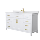 Wyndham WCG242460SWGWCUNSMXX Beckett 60 Inch Single Bathroom Vanity in White, White Cultured Marble Countertop, Undermount Square Sink, Brushed Gold Trim