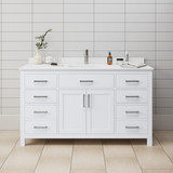 Wyndham WCG242460SWHWCUNSMXX Beckett 60 Inch Single Bathroom Vanity in White, White Cultured Marble Countertop, Undermount Square Sink, No Mirror