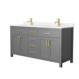 Wyndham WCG242466DGGCCUNSMXX Beckett 66 Inch Double Bathroom Vanity in Dark Gray, Carrara Cultured Marble Countertop, Undermount Square Sinks, Brushed Gold Trim