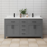 Wyndham WCG242466DGBCCUNSMXX Beckett 66 Inch Double Bathroom Vanity in Dark Gray, Carrara Cultured Marble Countertop, Undermount Square Sinks, Matte Black Trim
