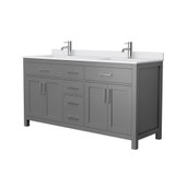 Wyndham WCG242466DKGWCUNSMXX Beckett 66 Inch Double Bathroom Vanity in Dark Gray, White Cultured Marble Countertop, Undermount Square Sinks, No Mirror