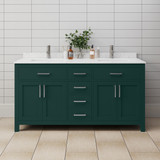 Wyndham WCG242466DGECCUNSMXX Beckett 66 Inch Double Bathroom Vanity in Green, Carrara Cultured Marble Countertop, Undermount Square Sinks, Brushed Nickel Trim