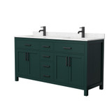 Wyndham WCG242466DGKCCUNSMXX Beckett 66 Inch Double Bathroom Vanity in Green, Carrara Cultured Marble Countertop, Undermount Square Sinks, Matte Black Trim