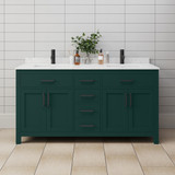 Wyndham WCG242466DGKCCUNSMXX Beckett 66 Inch Double Bathroom Vanity in Green, Carrara Cultured Marble Countertop, Undermount Square Sinks, Matte Black Trim