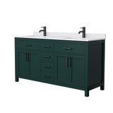 Wyndham WCG242466DGKWCUNSMXX Beckett 66 Inch Double Bathroom Vanity in Green, White Cultured Marble Countertop, Undermount Square Sinks, Matte Black Trim