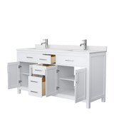 Wyndham WCG242466DWHWCUNSMXX Beckett 66 Inch Double Bathroom Vanity in White, White Cultured Marble Countertop, Undermount Square Sinks, No Mirror