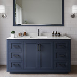 Wyndham WCF292960SBBC2UNSMXX Miranda 60 Inch Single Bathroom Vanity in Dark Blue, Light-Vein Carrara Cultured Marble Countertop, Undermount Square Sink, Matte Black Trim