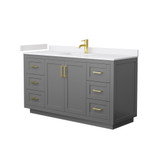 Wyndham WCF292960SGGWCUNSMXX Miranda 60 Inch Single Bathroom Vanity in Dark Gray, White Cultured Marble Countertop, Undermount Square Sink, Brushed Gold Trim