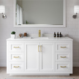 Wyndham WCF292960SWGC2UNSMXX Miranda 60 Inch Single Bathroom Vanity in White, Light-Vein Carrara Cultured Marble Countertop, Undermount Square Sink, Brushed Gold Trim
