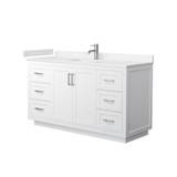 Wyndham WCF292960SWHC2UNSMXX Miranda 60 Inch Single Bathroom Vanity in White, Light-Vein Carrara Cultured Marble Countertop, Undermount Square Sink, Brushed Nickel Trim