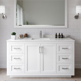 Wyndham WCF292960SWHC2UNSMXX Miranda 60 Inch Single Bathroom Vanity in White, Light-Vein Carrara Cultured Marble Countertop, Undermount Square Sink, Brushed Nickel Trim