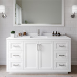 Wyndham WCF292960SWHWCUNSMXX Miranda 60 Inch Single Bathroom Vanity in White, White Cultured Marble Countertop, Undermount Square Sink, Brushed Nickel Trim