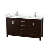 Wyndham WCS141460DESWCUNSMXX Sheffield 60 Inch Double Bathroom Vanity in Espresso, White Cultured Marble Countertop, Undermount Square Sinks, No Mirror