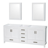 Wyndham WCS141480DWHCXSXXMED Sheffield 80 Inch Double Bathroom Vanity in White, No Countertop, No Sinks, and Medicine Cabinets