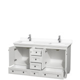 Wyndham WCV800060DWHWCUNSMXX Acclaim 60 Inch Double Bathroom Vanity in White, White Cultured Marble Countertop, Undermount Square Sinks, No Mirrors