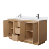 Wyndham WCF282860DLSWCUNSMXX Maroni 60 Inch Double Bathroom Vanity in Light Straw, White Cultured Marble Countertop, Undermount Square Sinks