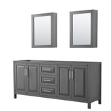 Wyndham WCV252580DKGCXSXXMED Daria 80 Inch Double Bathroom Vanity in Dark Gray, No Countertop, No Sink, and Medicine Cabinets