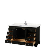 Wyndham WCS202060SDEC2UNSMXX Deborah 60 Inch Single Bathroom Vanity in Dark Espresso, Light-Vein Carrara Cultured Marble Countertop, Undermount Square Sink, No Mirror