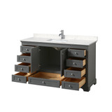 Wyndham WCS202060SKGC2UNSMXX Deborah 60 Inch Single Bathroom Vanity in Dark Gray, Light-Vein Carrara Cultured Marble Countertop, Undermount Square Sink, No Mirror