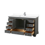 Wyndham WCS202060SKGWCUNSMXX Deborah 60 Inch Single Bathroom Vanity in Dark Gray, White Cultured Marble Countertop, Undermount Square Sink, No Mirror