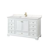 Wyndham WCS202060SWGC2UNSMXX Deborah 60 Inch Single Bathroom Vanity in White, Carrara Cultured Marble Countertop, Undermount Square Sink, Brushed Gold Trim, No Mirror