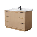 Wyndham WCF282848SLBCMUNSMXX Maroni 48 Inch Single Bathroom Vanity in Light Straw, White Carrara Marble Countertop, Undermount Square Sink, Matte Black Trim