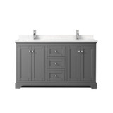 Wyndham WCV232360DKGC2UNSMXX Avery 60 Inch Double Bathroom Vanity in Dark Gray, Light-Vein Carrara Cultured Marble Countertop, Undermount Square Sinks, No Mirror