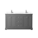 Wyndham WCV232360DKGWCUNSMXX Avery 60 Inch Double Bathroom Vanity in Dark Gray, White Cultured Marble Countertop, Undermount Square Sinks, No Mirror