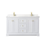 Wyndham WCV232360DWGC2UNSMXX Avery 60 Inch Double Bathroom Vanity in White, Light-Vein Carrara Cultured Marble Countertop, Undermount Square Sinks, Brushed Gold Trim