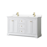 Wyndham WCV232360DWGWCUNSMXX Avery 60 Inch Double Bathroom Vanity in White, White Cultured Marble Countertop, Undermount Square Sinks, Brushed Gold Trim