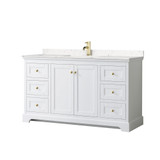 Wyndham WCV232360SWGC2UNSMXX Avery 60 Inch Single Bathroom Vanity in White, Light-Vein Carrara Cultured Marble Countertop, Undermount Square Sink, Brushed Gold Trim