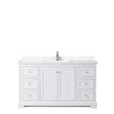 Wyndham WCV232360SWHC2UNSMXX Avery 60 Inch Single Bathroom Vanity in White, Light-Vein Carrara Cultured Marble Countertop, Undermount Square Sink, No Mirror