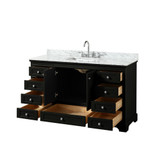 Wyndham WCS202060SDECMUNSMXX Deborah 60 Inch Single Bathroom Vanity in Dark Espresso, White Carrara Marble Countertop, Undermount Square Sink, and No Mirror