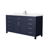 Wyndham WCG242466SBNCCUNSMXX Beckett 66 Inch Single Bathroom Vanity in Dark Blue, Carrara Cultured Marble Countertop, Undermount Square Sink, Brushed Nickel Trim