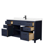 Wyndham WCG242466SBBCCUNSMXX Beckett 66 Inch Single Bathroom Vanity in Dark Blue, Carrara Cultured Marble Countertop, Undermount Square Sink, Matte Black Trim