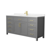 Wyndham WCG242466SGGCCUNSMXX Beckett 66 Inch Single Bathroom Vanity in Dark Gray, Carrara Cultured Marble Countertop, Undermount Square Sink, Brushed Gold Trim