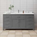 Wyndham WCG242466SKGCCUNSMXX Beckett 66 Inch Single Bathroom Vanity in Dark Gray, Carrara Cultured Marble Countertop, Undermount Square Sink, No Mirror