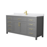 Wyndham WCG242466SGGWCUNSMXX Beckett 66 Inch Single Bathroom Vanity in Dark Gray, White Cultured Marble Countertop, Undermount Square Sink, Brushed Gold Trim