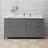 Wyndham WCG242466SKGWCUNSMXX Beckett 66 Inch Single Bathroom Vanity in Dark Gray, White Cultured Marble Countertop, Undermount Square Sink, No Mirror